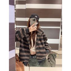 批发原版面料做法 慵懒风撞色条纹连帽长袖卫衣<b class='q'>百搭</b>宽松显瘦休闲上衣