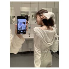 批发原版色织条 纹拉链连帽长袖上衣女<b class='q'>秋</b>季新款薄款修身开衫外套