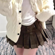 批发美式复古辣妹灯芯绒<b class='q'>半身裙</b>女新款高腰遮胯<b class='q'>百褶</b>裙防走光包臀短裙裤