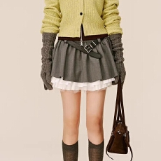 批发蓬松小黑裙女春新款撞色拼接A字减龄蕾丝短裙千金风<b class='q'>半身裙</b>防走光