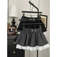 批发2026春季新款韩系小个子学院风减龄蓬蓬裙女时尚腰带防走光A字裙