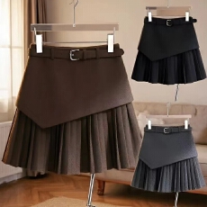 批发韩系<b class='q'>复古</b>假两件显气质a字半身裙女春小个子时尚百搭高腰显瘦短裙