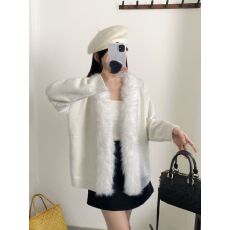 批发欧美风显瘦开衫狐狸毛阔版洋气针织中长款皮草外套真毛毛大衣女
