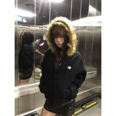 批发高品质纯棉复合银狐绒420克毛领拼接开衫口袋拉链外套