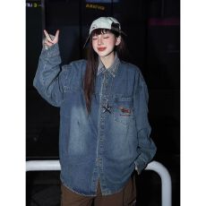 批发青少年牛仔<b class='q'>衬衫</b>外套男春秋季夹克学生帅气宽松上衣