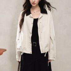 批发时尚潮流秋季短款宽松外套女士休闲工装夹克韩版撞色翻领上衣ins