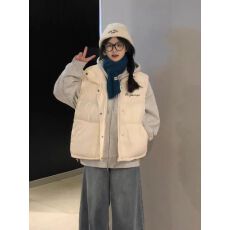 批发可退换高品质手塞棉加厚冬季马甲带门禁棉服印花棉衣面包服女