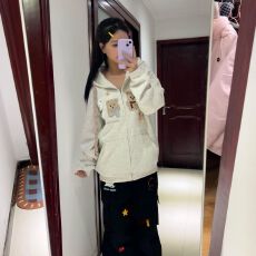 批发薄款400g  <b class='q'>兔毛</b>贴布 春秋刺绣圣诞学生情侣开衫连帽卫衣外套