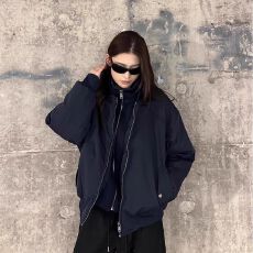 批发黑色棒球棉服<b class='q'>外套</b>女2024秋冬新款宽松休闲夹棉飞行员夹克