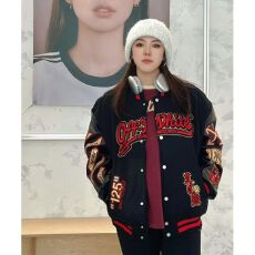 批发美式PU拼接棒球服外套女2025春秋<b class='q'>新款</b>宽松设计感刺绣百搭夹克上衣