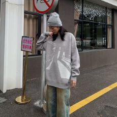 潮长袖青少年冬季套头新款宽松型圆领毛衣休闲文艺无**常规潮流