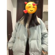 批发学院风简约甜美浅蓝色棉服外套女ins冬季新款保暖防寒复古面包服