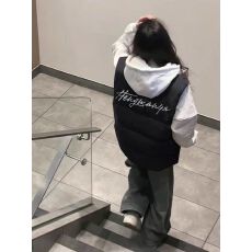 批发可退换高品质手塞棉加厚冬季马甲带门禁棉服印花棉衣面包服女