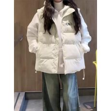 批发可退换高品质手塞棉加厚冬季马甲带门禁棉服印花棉衣面包服女