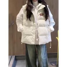 批发可退换高品质手塞棉加厚冬季马甲带门禁棉服印花棉衣面包服女