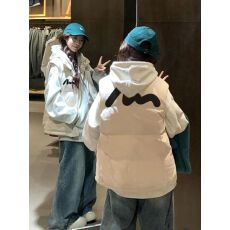 批发可退换高品质手塞棉加厚冬季马甲带门禁棉服印花棉衣面包服女