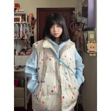 批发优等品】波点双面穿羊羔毛外套女冬季宽松学院风加绒加厚保暖马甲