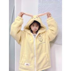 日系可爱小八吉伊耳朵连帽羊羔绒外套女宽松秋冬保暖刺绣棉服上衣