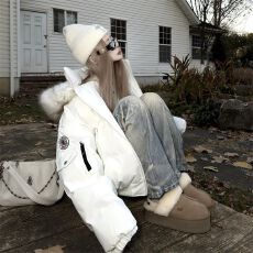 批发美式慵懒甜酷风时尚巨好看大毛领连帽棉<b class='q'>服</b>女冬季保暖宽松棉衣外套