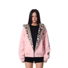 批发<b class='q'>可爱</b>兔耳保暖棉服男女豹纹内里拉链连帽加绒外套棉衣