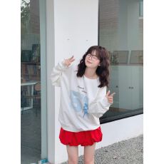 批发纯棉华棉复合薄款320克/加绒420克布面+手感印花宽松圆领<b class='q'>卫衣</b>女