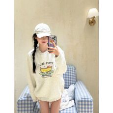 批发纯棉华棉复合薄款320克/加绒420克布面+手感印花宽松圆领<b class='q'>卫衣</b>女