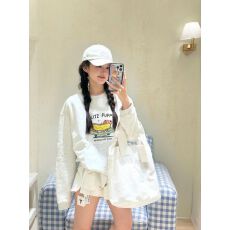 批发纯棉华棉复合薄款320克/加绒420克布面+手感印花宽松圆领<b class='q'>卫衣</b>女