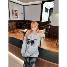 批发纯棉华棉复合薄款320克/加绒420克布面+手感印花宽松圆领<b class='q'>卫衣</b>女