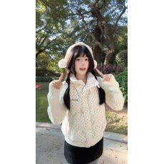 批发<b class='q'>日系</b><b class='q'>甜美</b>小个子学院波点针织拼接棉服外套女冬季立领百搭保暖棉衣