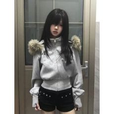 批发【纯棉华棉复真超 原版做工 刺绣】 可拆卸毛领<b class='q'>开衫</b>外套女