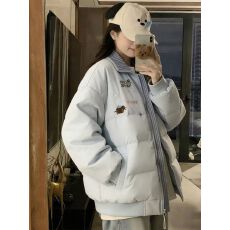 韩系卡通印花翻领棉服女学院风宽松加厚保暖棉袄外套潮