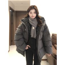 批发韩版复古灰色蓬松保暖连帽棉服女冬季新款宽松显瘦防寒面包服外套