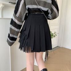 批发优质面料】网纱<b class='q'>百褶</b>裙女夏辣妹小众小个子短裙高腰显瘦a字<b class='q'>半身裙</b>