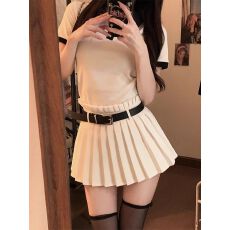 批发短袖t恤JK制服衬衫a字半身短裙子<b class='q'>百褶</b>裙女夏学生班服两件套装校服