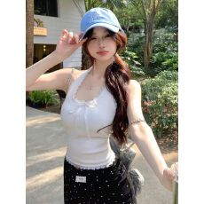 批发罗纹 辣妹挂脖小吊带夏季新款纯欲美背上衣