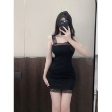 批发罗纹 纯欲性感吊带连衣裙夏季黑色包臀裙子