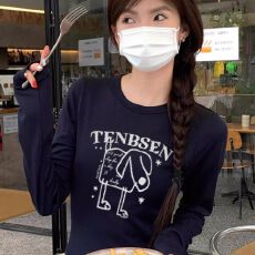 批发正肩圆领纯棉长袖<b class='q'>T</b><b class='q'>恤</b>女春秋新款<b class='q'>卡通</b>美式辣妹修身显瘦百搭打底衫