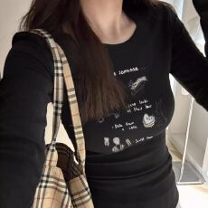 批发黑色<b class='q'>圆领</b>内搭外穿长袖<b class='q'>t</b><b class='q'>恤</b>女春秋季修身显瘦正肩甜辣妹上衣打底衫