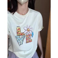 原版印花21支纯棉210克100%棉精梳紧密圆领印花短袖t恤女