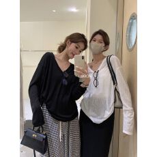 批发竹节罗纹 v领<b class='q'>长袖</b>防晒罩衫外搭衫薄纱上衣