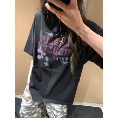 批发【230克水洗做旧】美式复古印花<b class='q'>短袖</b>t恤女宽松高街上衣夏季<b class='q'>情侣</b>