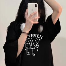 批发纯棉圆领短袖<b class='q'>T</b><b class='q'>恤</b>女夏季新款小众卡通印花休闲慵懒风宽松上衣女款