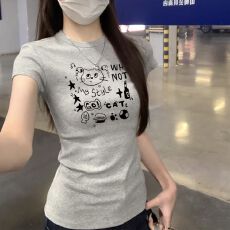 批发美式正肩圆领短袖T恤女夏季爆款卡通减龄印花休闲外穿百搭上衣女