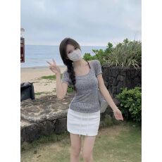 批发（<b class='q'>莫代尔</b>面料  260克  ）复古波点u领短袖<b class='q'>T</b><b class='q'>恤</b>