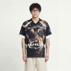 批发2026新款原版做工球衣面料美式高街V领印花宽松短袖T恤男女情侣夏