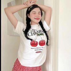 220克纯棉印花短袖T恤女