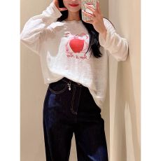 批发直播质量【65棉140克雪花棉<b class='q'>长袖</b><b class='q'>T</b><b class='q'>恤</b>防晒衫打底衫罩衫宽松苹果印花