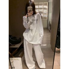 批发直播高质量【65棉140克雪花棉长袖T恤防晒衫打底罩衫宽松】蝴蝶结