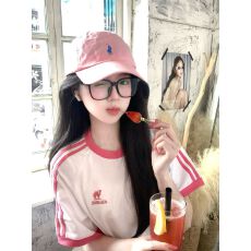 批发纯棉230克 【精梳紧密】新款<b class='q'>宽松</b>刺绣三条拉肩后包领短袖T恤女