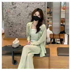 批发【官图】<b class='q'>时尚</b>防晒衬衫<b class='q'>吊带</b>阔腿裤三件套宽松休闲百搭长裤套装